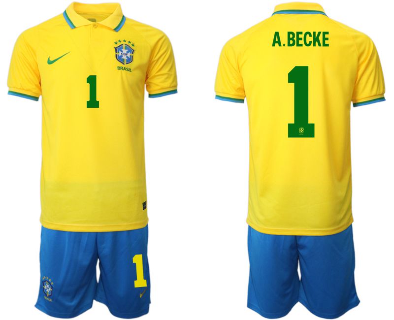 Men 2022 World Cup National Team Brazil home yellow #1 Soccer Jersey